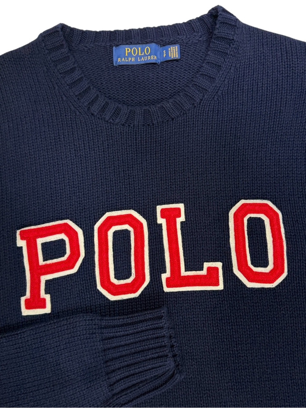 Polo Ralph Lauren Sweater Men Small Blue Applique Logo Cotton Crew Knit Spellout